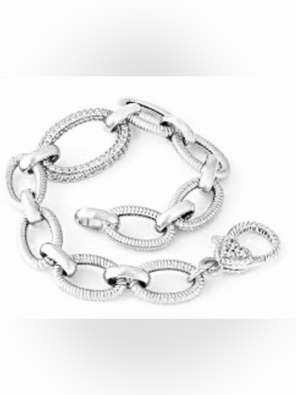 Judith Ripka Verona Sterling Silver & Pave Diamonique (CZ) Oval Link Bracelet,8”